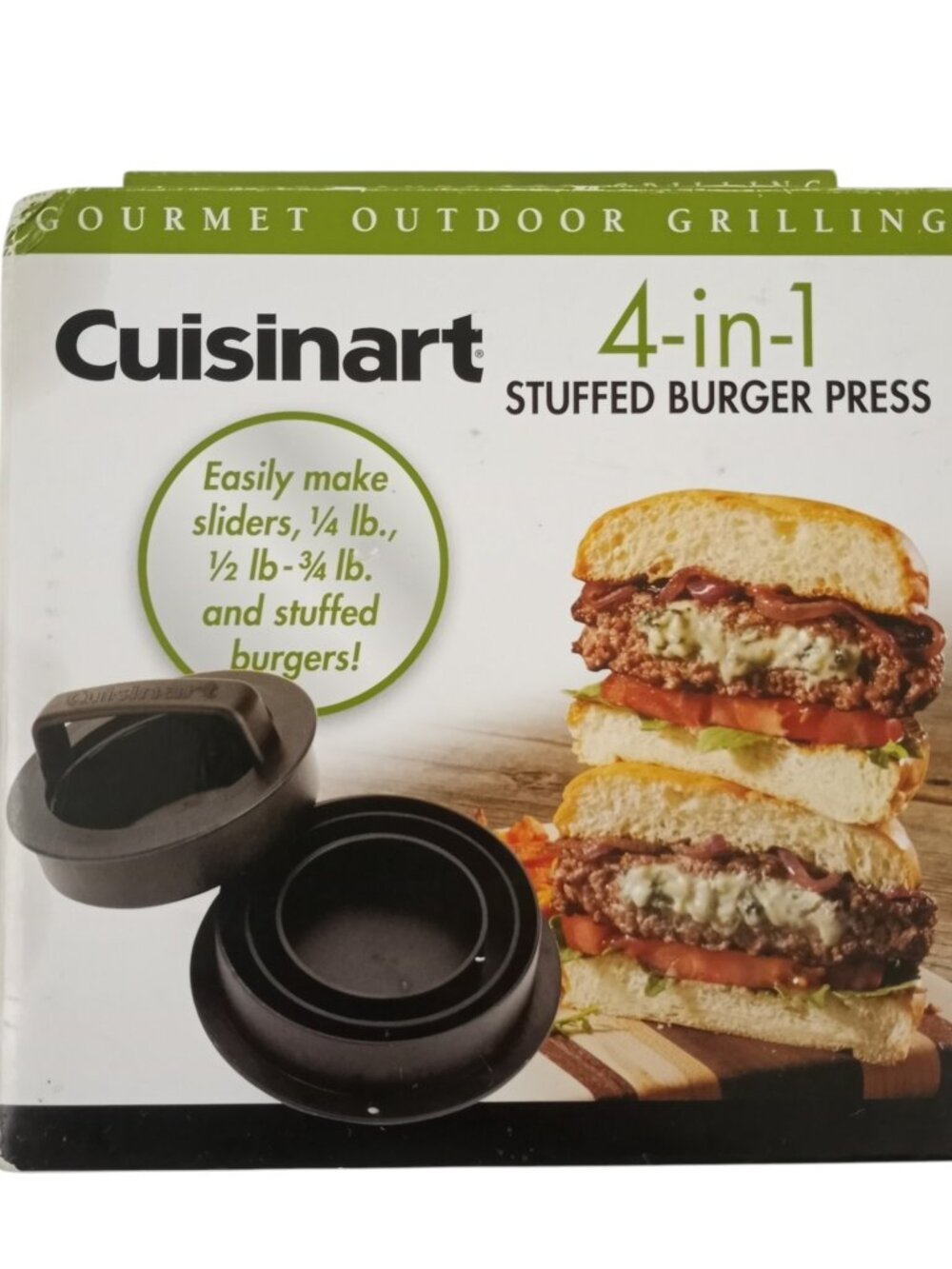 NEW Cuisinart 4 in 1 Stuffed Burger Press Makes Sliders Patties Stuffed Burgers